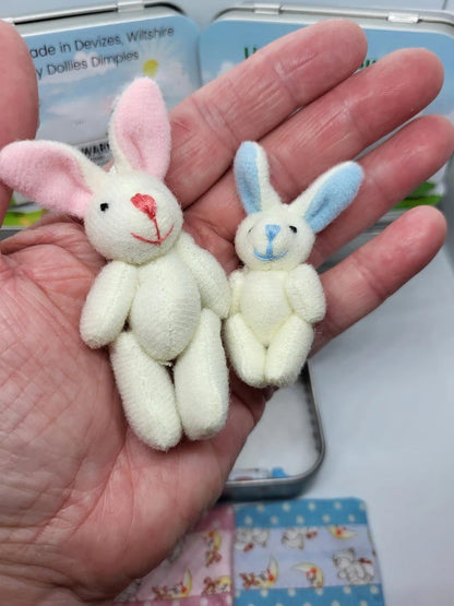 💎 50% OFF! 💎 Bunny Mummy & Baby Plush Pocket Tin – Handmade Easter Collectible with Cozy Blanket (Pink/Blue Ears) 🐇🎁
