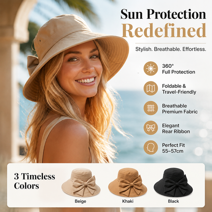 Limited stock ⏰️ Women's Bowknot Wide Brim Sun Protective Hat