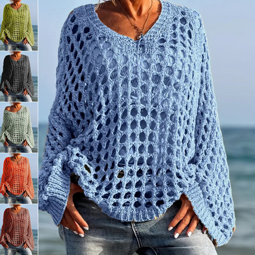 💎 -50% ON WOMEN'S CASUAL SOLID COLOR CROCHET KNIT TOP! 💎 Stylish Open-Knit, Relaxed Fit & Breathable for Summer ✨