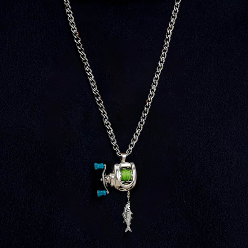 Miniature Fishing Reel Pendant Necklace