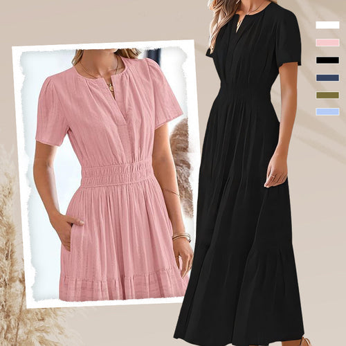 💕Women's Boho Chic Smocked Waist Maxi Dress