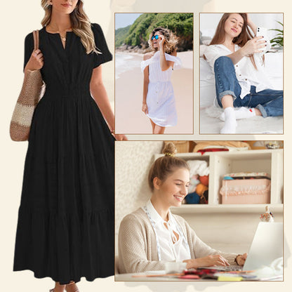 💕Women's Boho Chic Smocked Waist Maxi Dress