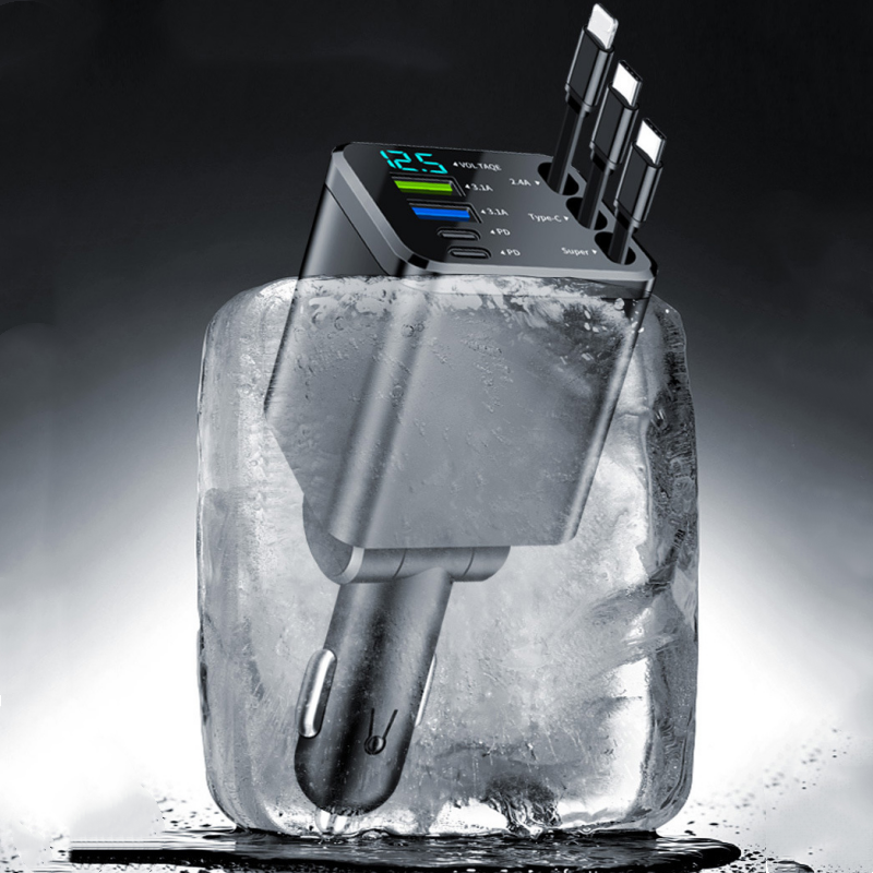 7-in-1 Retractable Fast Car Charger with Voltage Display