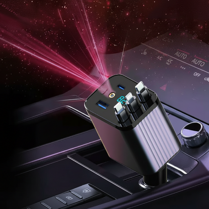 7-in-1 Retractable Fast Car Charger with Voltage Display