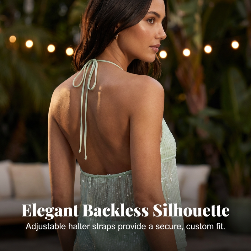 Shimmering Sequin Sheer V-Neck Top