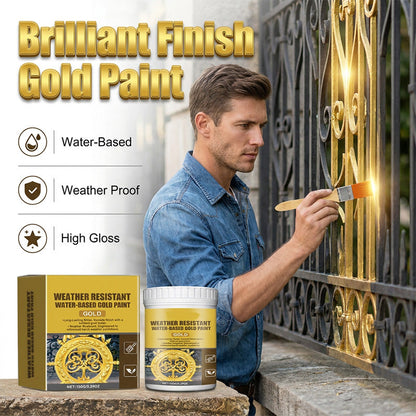 🥳2026 HOT SALE🥳💞50K+ SOLD!🏠✨ 50% OFF! Weather Resistant Gold Paint – Water‑based, brilliant shine. Safe for metal, wood & stone. Lasts rain or shine! 🖌️💛